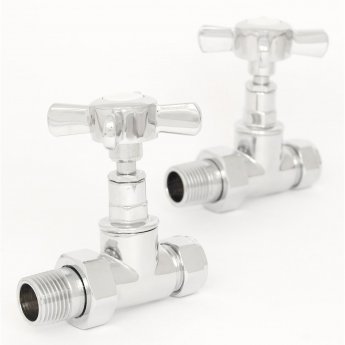 West Westminster Crosshead Straight Radiator Valves Pair Chrome