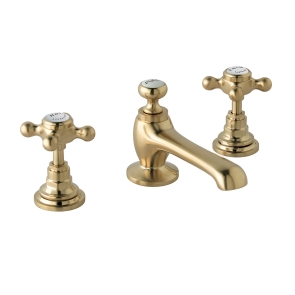 Bayswater Hexagonal Collar 3TH Basin Mixer Tap with Pop Up Waste - Brushed Brass | Product Image