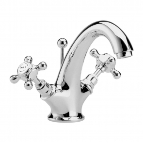 Bayswater Crosshead Hex Mono Basin Mixer Tap with Waste - White/Chrome