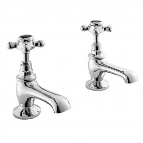 Bayswater Crosshead Hex Basin Taps Pair - Black/Chrome | Product Image