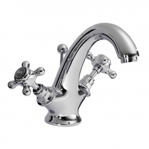 Bayswater Crosshead Hex Mono Basin Mixer Tap with Waste - Black/Chrome