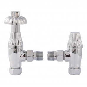 Bayswater Fluted Angled Thermostatic Radiator Valve + Lockshield Chrome