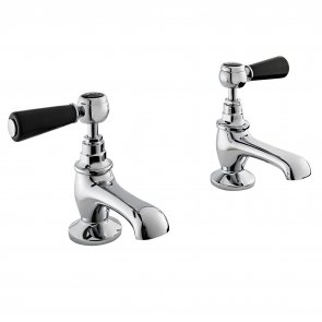 Bayswater Lever Hex Basin Taps Pair - Black/Chrome | Product Image