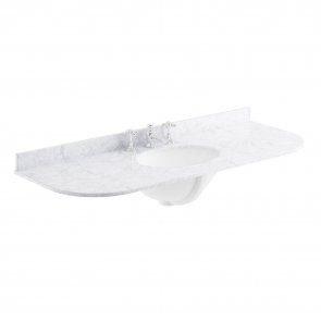 Bayswater White Marble Top Curved Furniture Basin 1200mm Wide 3 Tap Hole