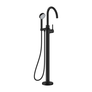 Britton Hoxton 2.0 Matt Black Floor Standing Bath Shower Mixer Tap with Handset | Product Image