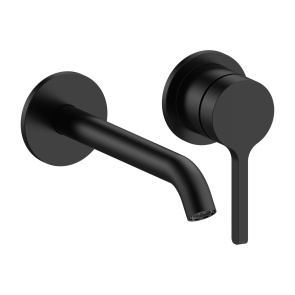 Britton Hoxton 2.0 Matt Black Wall Mounted 2-Hole Basin Mixer Tap | Product Image