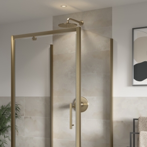 Coram Optima 6 Brushed Gold Universal Side Panel 760mm Wide - 6mm Plain Glass