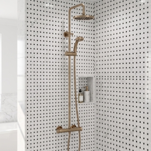 Delphi Bratton 2 Thermostatic Bar Mixer Shower with Fixed Head and Shower Kit - Brushed Brass | Product Image