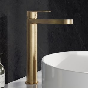Delphi Cargo Brushed Brass High Rise Tall Mono Basin Mixer Tap | Product Image