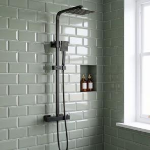 Delphi Chilton Thermostatic Bar Mixer Shower with Shower Kit + Fixed Shower Head - Black | Product Image