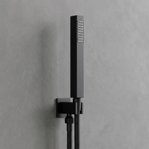 Delphi Square Pencil Matt Black Shower Handset (inc Bracket and Hose) | Product Image