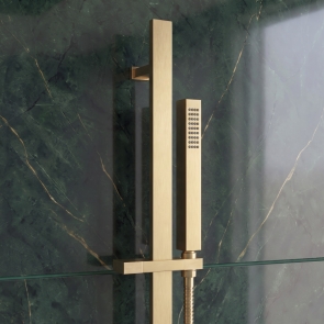Delphi Square Pencil Brushed Brass Slider Rail Shower Kit (inc Outlet Elbow) | Product Image