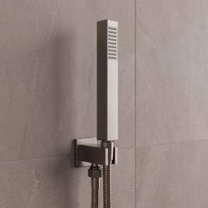 Delphi Square Pencil Brushed Pewter Shower Handset (inc Bracket and Hose) | Product Image
