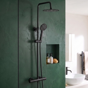 Delphi Henley Thermostatic Bar Mixer Shower with Fixed Head and Shower Kit - Black | Product Image