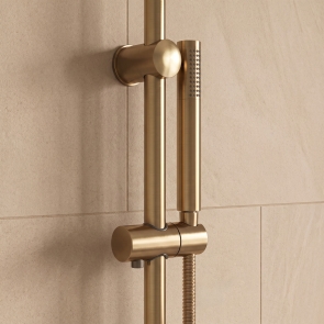 Delphi Round Pencil Brushed Brass Slider Rail Shower Kit (inc Outlet Elbow) | Product Image