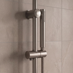 Delphi Round Pencil Brushed Pewter Slider Rail Shower Kit (inc Outlet Elbow) | Product Image