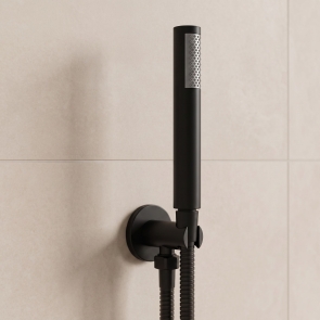 Delphi Round Pencil Matt Black Shower Handset (inc Bracket and Hose) | Product Image