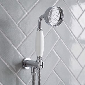 Delphi Traditional Chrome/White Shower Handset (inc Bracket and Hose) | Product Image