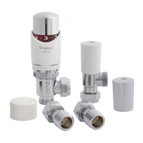Drayton TRV4 Angled Thermostatic Radiator Valve and Lockshield - 15mm - White/Chrome