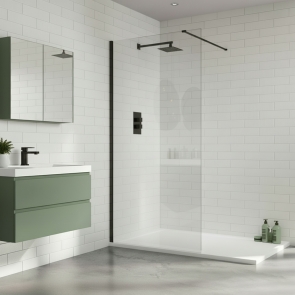 Duchy Padstow Matt Black 8mm Wet Room Glass Shower Screen 900mm Wide | Product Image