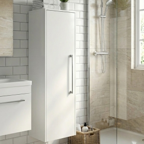 Duravit D-Code 400mm 1-Door Left Hand Opening Tall Unit with Chrome Handle - Matt White | Product Image