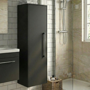 Duravit D-Code 400mm 1-Door Left Hand Opening Tall Unit with Chrome Handle - Matt Graphite | Product Image