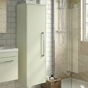 Duravit D-Code 400mm 1-Door Left Hand Opening Tall Unit with Chrome Handle - Pale Green | Product Image