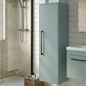 Duravit D-Code 400mm 1-Door Right Hand Opening Tall Unit with Black Handle - Fjord Green | Product Image