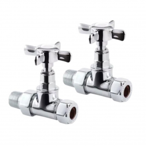 Heatwave Crosshead Chrome Straight Radiator Valves Pair