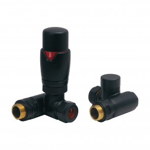 Heatwave Dual Fuel Black Thermostatic Corner Radiator Valve Set | Product Image