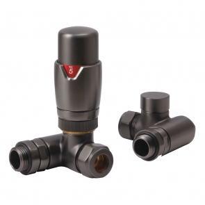 Heatwave Dual Fuel Brushed Gunmetal Thermostatic Corner Radiator Valve Set