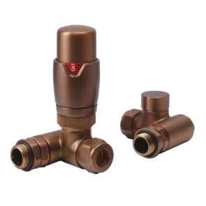 Heatwave Dual Fuel Brushed Bronze Thermostatic Corner Radiator Valve Set