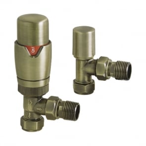Heatwave Prime Brushed Brass Angled Thermostatic Radiator Valve Set