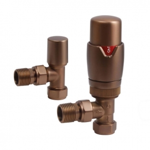 Heatwave Prime Brushed Bronze Angled Thermostatic Radiator Valve Set