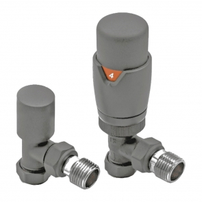 Heatwave Prime Basalt Grey Angled Thermostatic Radiator Valve Set | Product Image