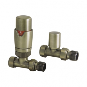Heatwave Prime Brushed Brass Straight Thermostatic Radiator Valve Set