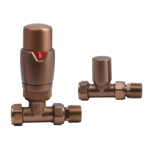 Heatwave Prime Brushed Bronze Straight Thermostatic Radiator Valve Set | Product Image