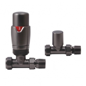 Heatwave Prime Brushed Gunmetal Straight Thermostatic Radiator Valve Set | Product Image