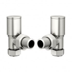 Heatwave Round Brushed Nickel Angled Radiator Valves Pair | Product Image