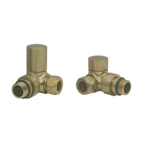 Heatwave Round Brushed Brass Corner Radiator Valves Pair
