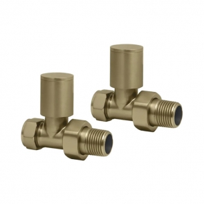 Heatwave Round Brushed Brass Straight Radiator Valves Pair