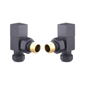 Heatwave Square Anthracite Angled Radiator Valves Pair | Product Image
