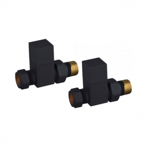 Heatwave Square Black Straight Radiator Valves Pair