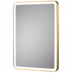Hudson Reed Brushed Brass Framed Bathroom Mirror with Touch Sensor 700mm H x 500mm W | Product Image