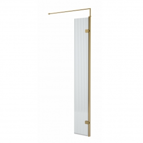 Nuie Fluted Wet Room Hinged Return Panel 1850mm High x 300mm Wide with Support Bar 8mm Glass - Brushed Brass