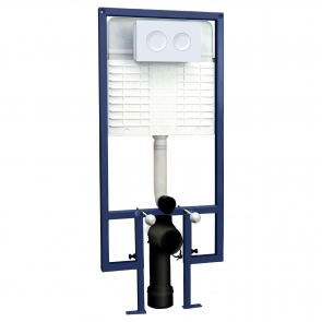 Hudson Reed Wall Hung Toilet Frame 1136mm-1336mm H with Dual Flush Concealed Cistern Round Plate - Matt White