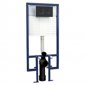 Hudson Reed Wall Hung Toilet Frame 1136mm-1336mm H with Dual Flush Concealed Cistern Round Plate - Matt Black