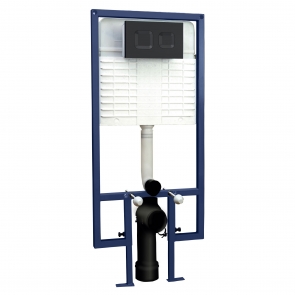 Hudson Reed Wall Hung Toilet Frame 1136mm-1336mm H with Dual Flush Concealed Cistern Square Plate - Matt Black