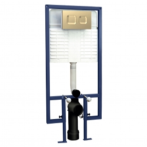 Hudson Reed Wall Hung Toilet Frame 1136mm-1336mm H with Dual Flush Concealed Cistern Square Plate - Brushed Brass