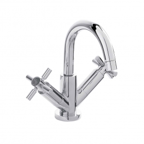 Hudson Reed Tec Crosshead Cloakroom Mono Basin Mixer Tap Dual Handle Push Button Waste - Chrome